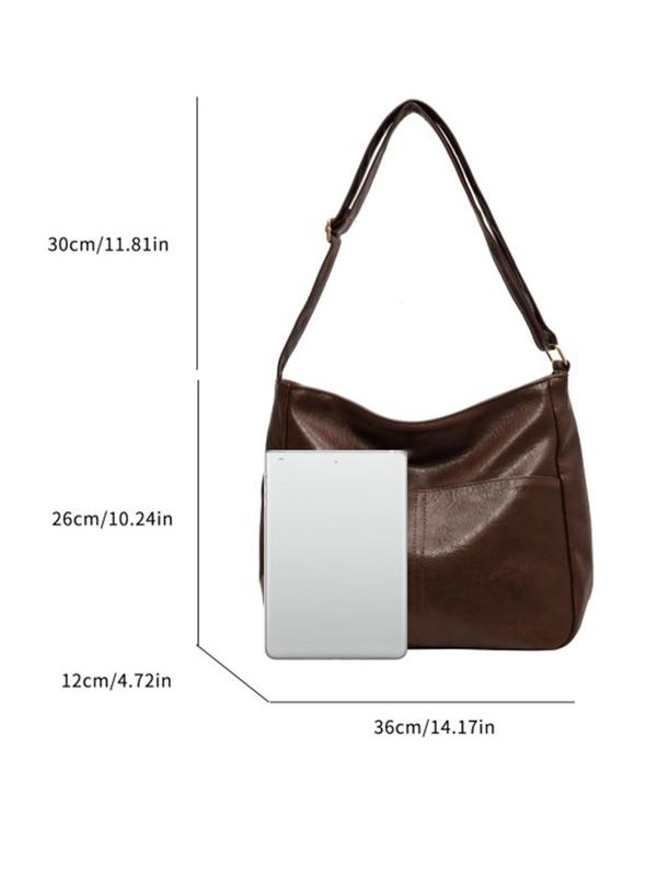 Women's Solid Color Pu Leather Shoulder Bag, Fashionable Large Capacity Zipper Shoulder Bag for Work & School, Casual Trendy Versatile High-quality Daily Commuting Bag with Adjustable Strap, Work Bags