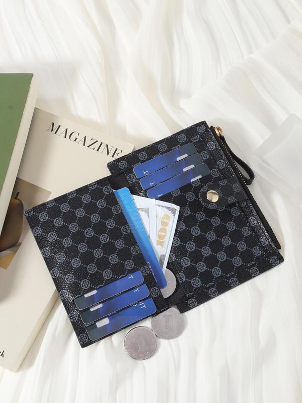 Women's  Random Geometric Pattern Short Wallet, Multi-functional Zipper Card Holder, Fashionable Pu Leather Wallet for Daily Used for Women & Girls