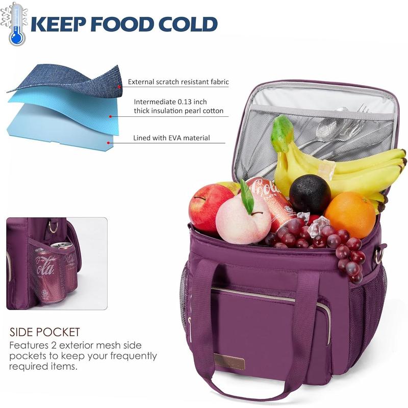 Insulated Lunch Bags for Women Men Lunch Bags Large Lunch Box Leakproof Soft Cooler Tote Bag (Purple, 12L)