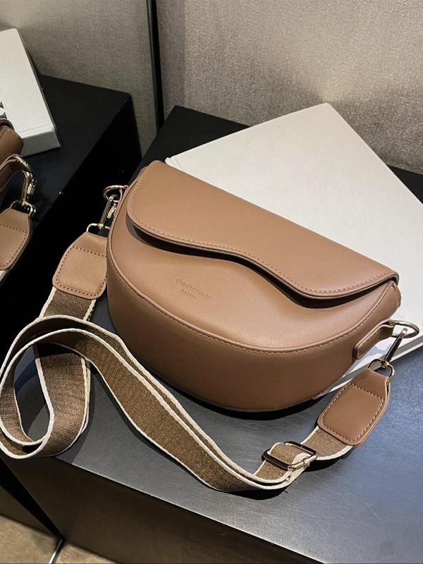 Women's Fashionable Patched Design Saddle Bag, Casual Versatile Crossbody Bag with Wide Shoulder Strap, Trendy All-match Commuter Bag for Daily Used