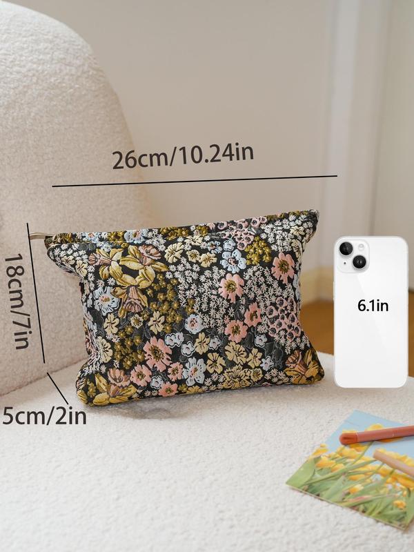 Floral Embroidering Makeup Bag, Cute Makeup Bags, Large Capacity Cosmetic Storage Bag, Portable Travel Toiletry Bag, Casual Trendy Versatile High-quality Bag for Women & Girls