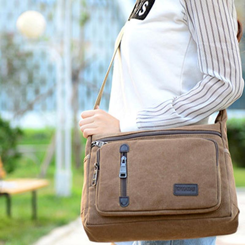 Mens Canvas Shoulder Bag Solid Color Crossbody Bag Stylish Casual Commuter Bag Shopping Outings Purse