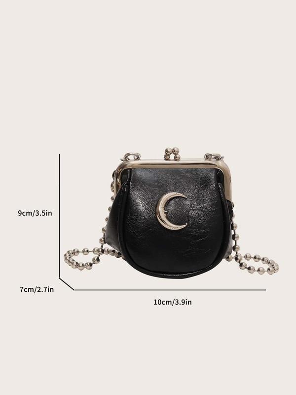 Women's Cute Y2k Moon Design Crossbody Bag,  Trendy Chain Strap Mini Crossbody Bag, Fashionable PU Leather Crossbody Bag for Daily Use