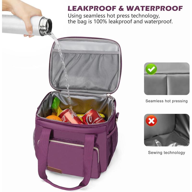 Insulated Lunch Bags for Women Men Lunch Bags Large Lunch Box Leakproof Soft Cooler Tote Bag (Purple, 12L)