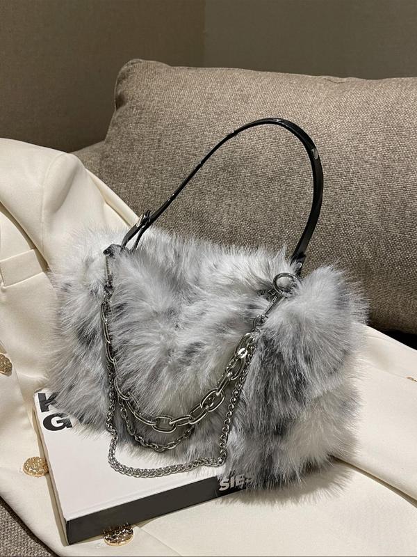 Women's Fashionable  Fluffy Handbag, Casual Versatile Chain Strap Shoulder Bag for Daily Used, Trendy All-match Commuter Bag