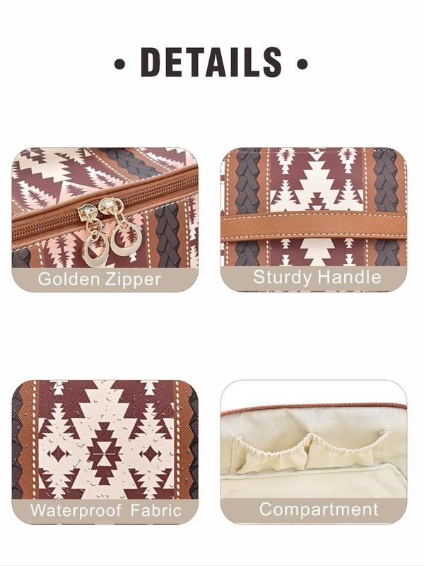 Boho Style Ethnic Pattern Makeup Bag, Cute Makeup Bags, Travel Makeup Bag, Travel Essentials, Casual Western Style Multi-grid Cosmetic Storage Bag, Zip Makeup Organizer Pouch, Mini Containers for Makeup