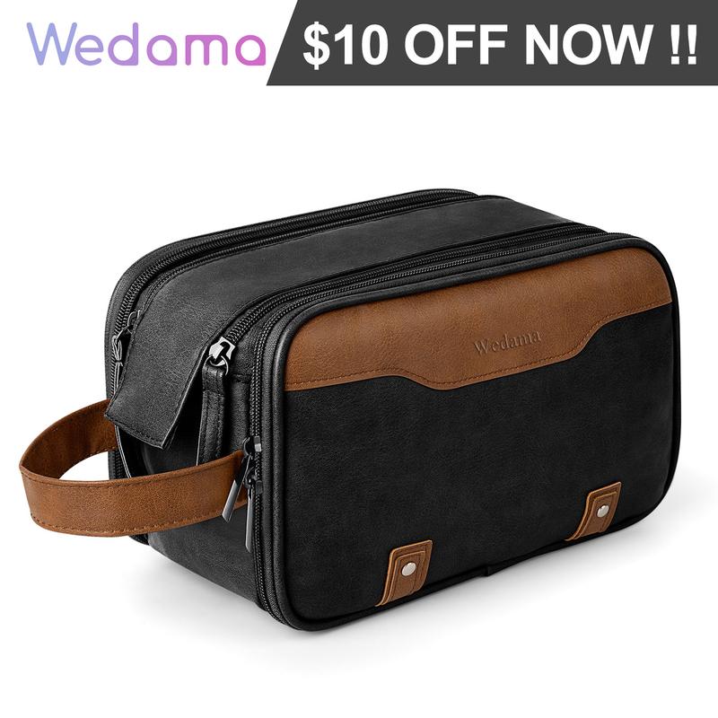 Wedama Toiletry Bag for Men Travel Organizer Water-resistant Shaving Bag Black Friday Christmas Father Husband Gift PU Leather Fall Sales