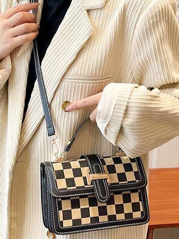 Women's Fashionable Plaid Pattern Crossbody Bag, Casual PU Leather Shoulder Bag for Daily Used, Trendy Versatile High-quality Daily Commuting Bag