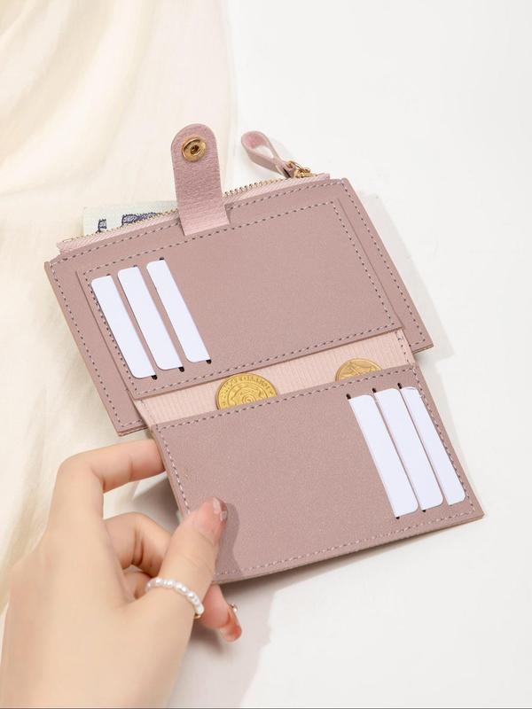 Women's Solid Color Zipper Short Wallet, Fashionable Minimalist Slim Coin Purse, Casual PU Leather Multi-card Card Holder for Daily Use