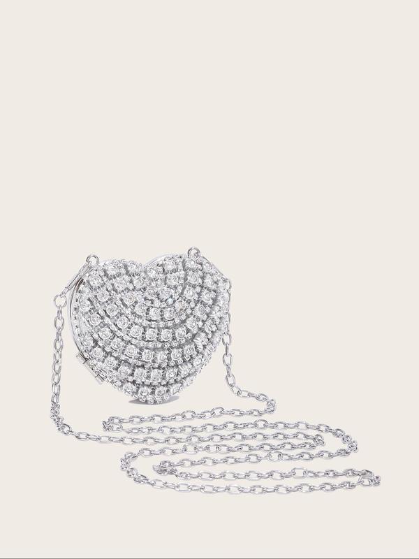 Women's Cute Rhinestone Decorated Heart Shaped Evening Bag, Portable Simple Exquisite Bag for Party, Trendy All-match & Exquisite Bag for Birthday Gift