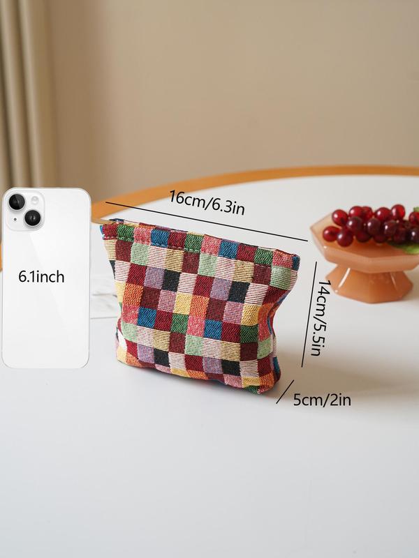 Colorful Plaid Pattern Makeup Bag, Portable Cosmetic Storage Bag, Zipper Makeup Organizer Pouch, Versatile Storage Bag for Travel, Outing, Daily Use