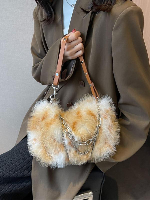 Women's Fashionable  Fluffy Handbag, Casual Versatile Chain Strap Shoulder Bag for Daily Used, Trendy All-match Commuter Bag