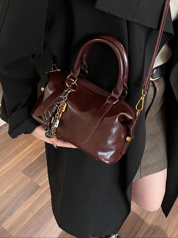 Women's Solid Color Chain Decorated Crossbody Bag, Fashionable Handbag for Daily Used, Casual Trendy Versatile High-quality Daily Commuting Bag