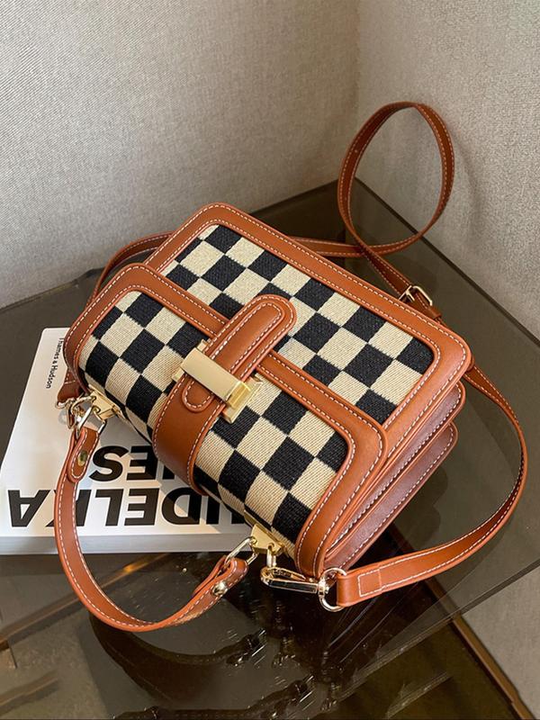 Women's Fashionable Plaid Pattern Crossbody Bag, Casual PU Leather Shoulder Bag for Daily Used, Trendy Versatile High-quality Daily Commuting Bag