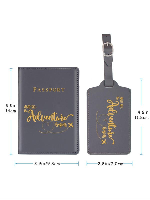 1 Set Simple Letter Pattern Pu Leather Passport Holder, with Luggage Tag, Summer Travel Accessories for Women & Men for Travel