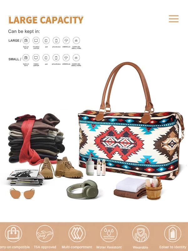 Boho Style Ethnic Pattern Travel Bag, 2024 New Style Vintage Style Large Capacity Tote Bag for Working, Dating, Party, Shopping, Casual Trendy Shoulder Bag for Women & Girls