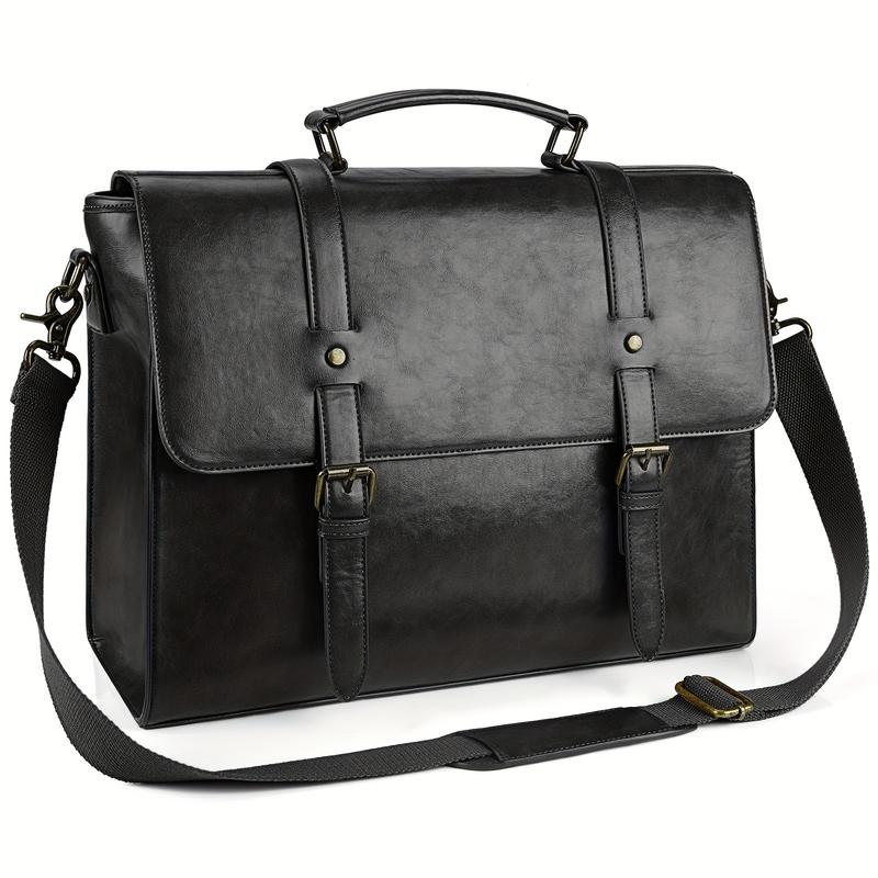 15.6 Inch Vintage Waterproof Leather Laptop Messenger Bag - Spacious Retro Office Briefcase with Large Satchel, Padded Shoulder Strap, and Multiple Compartments for College and Work Essentials - Stylish and Durable Computer Bag for Men