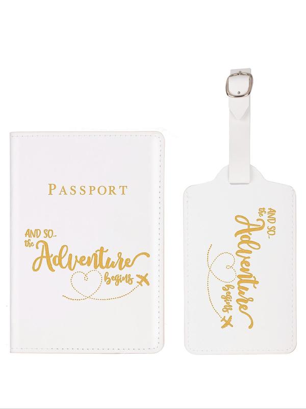 1 Set Simple Letter Pattern Pu Leather Passport Holder, with Luggage Tag, Summer Travel Accessories for Women & Men for Travel