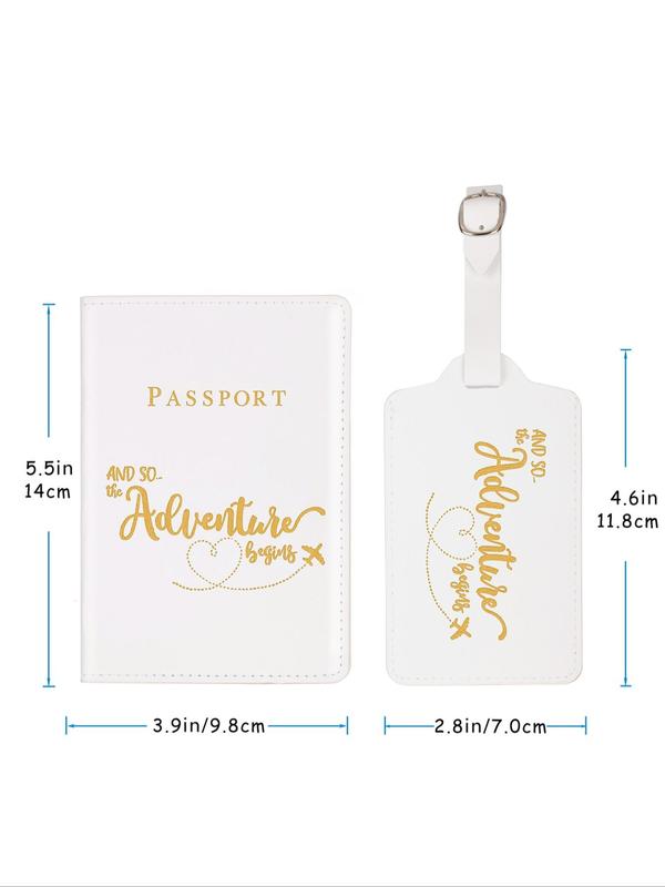 1 Set Simple Letter Pattern Pu Leather Passport Holder, with Luggage Tag, Summer Travel Accessories for Women & Men for Travel