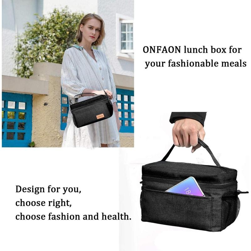 Lunch Bag for Men Women, Insulated Reusable Lunch Box Leakproof Cooler Tote Bag Freezable with Adjustable  Strap for Office Work Picnic Beach(Black)