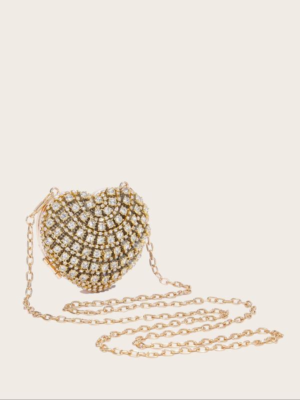 Women's Cute Rhinestone Decorated Heart Shaped Evening Bag, Portable Simple Exquisite Bag for Party, Trendy All-match & Exquisite Bag for Birthday Gift