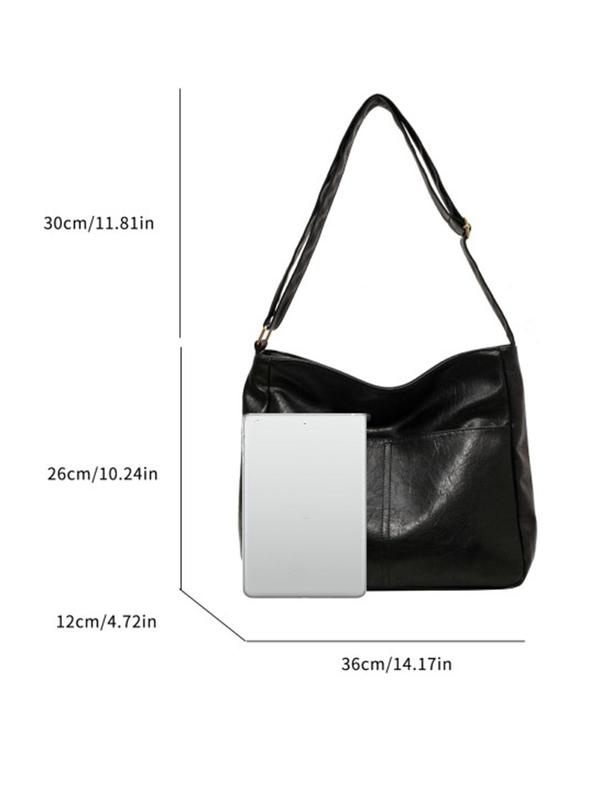 Women's Solid Color Pu Leather Shoulder Bag, Fashionable Large Capacity Zipper Shoulder Bag for Work & School, Casual Trendy Versatile High-quality Daily Commuting Bag with Adjustable Strap, Work Bags