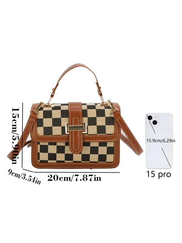 Women's Fashionable Plaid Pattern Crossbody Bag, Casual PU Leather Shoulder Bag for Daily Used, Trendy Versatile High-quality Daily Commuting Bag