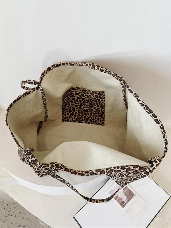 Fashion Leopard Pattern Tote Bag, Large Capacity Shoulder Bag for Women, Casual Trendy Versatile High-quality Daily Commuting Bag, Girl Fashionable Shopping Bag