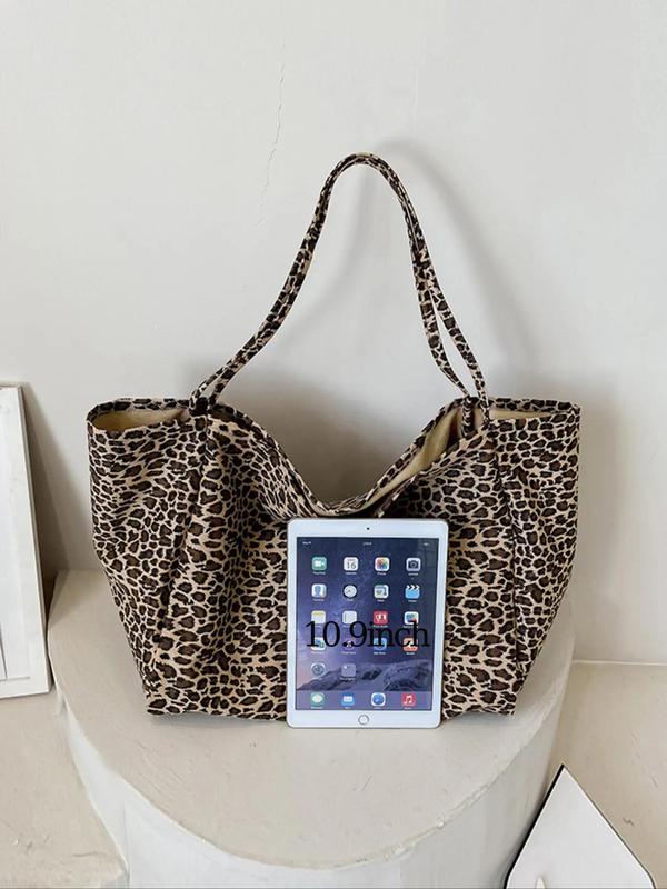 Fashion Leopard Pattern Tote Bag, Large Capacity Shoulder Bag for Women, Casual Trendy Versatile High-quality Daily Commuting Bag, Girl Fashionable Shopping Bag