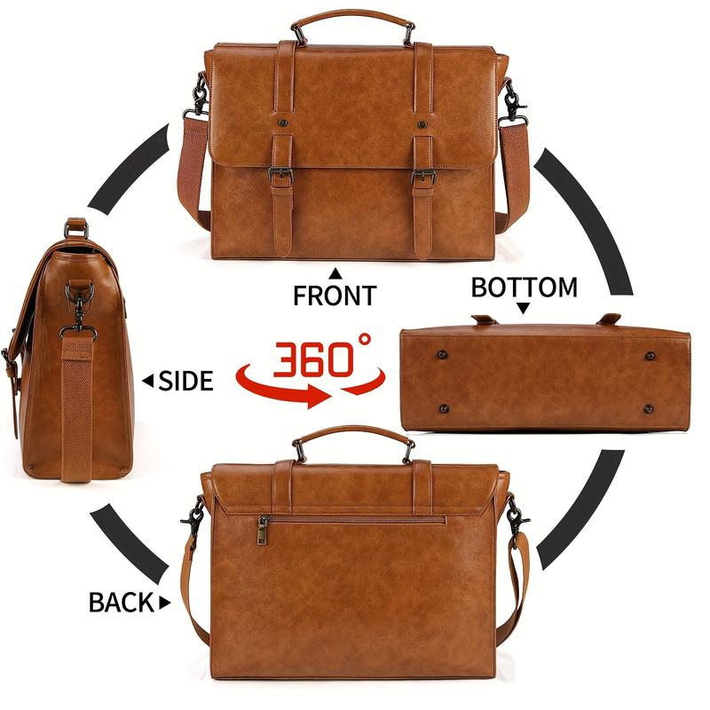 15.6 Inch Vintage Waterproof Leather Laptop Messenger Bag - Spacious Retro Office Briefcase with Large Satchel, Padded Shoulder Strap, and Multiple Compartments for College and Work Essentials - Stylish and Durable Computer Bag for Men