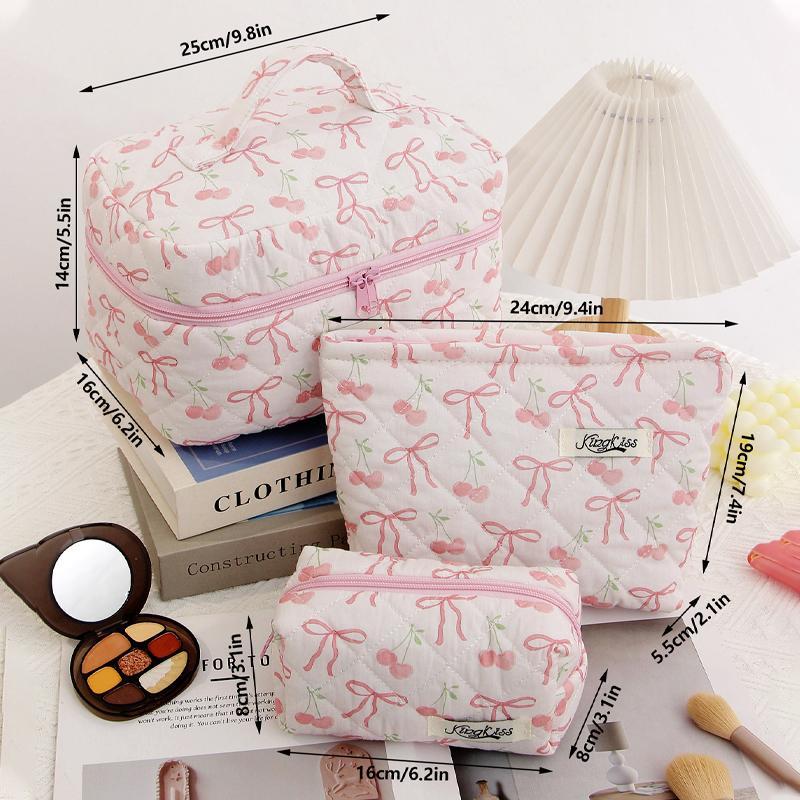 Bow Pattern Makeup Bag Set, 3 Counts set Large Capacity Travel Cosmetic Bag, Zipper Makeup Organizer Pouch, Versatile Storage Bag for Skincare