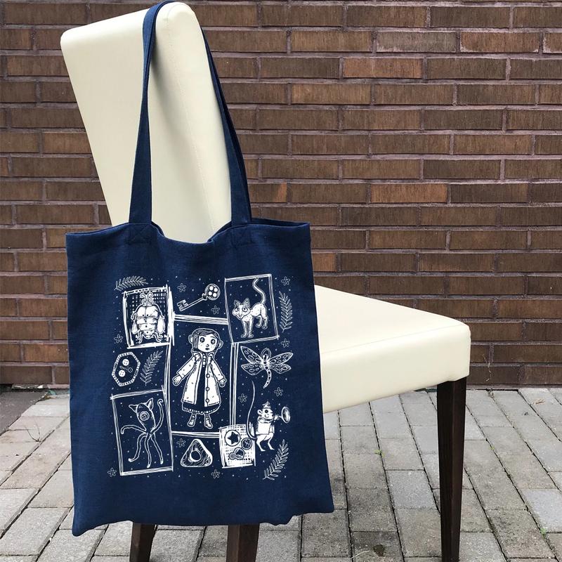 Coraline Doodles Tote Bag, Coraline Tote bags, Coraline Horror Movie, Halloween movie, Chritmas Gifts, Coraline Accessorie, Coraline Tote Bag Gift