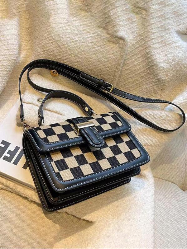 Women's Fashionable Plaid Pattern Crossbody Bag, Casual PU Leather Shoulder Bag for Daily Used, Trendy Versatile High-quality Daily Commuting Bag