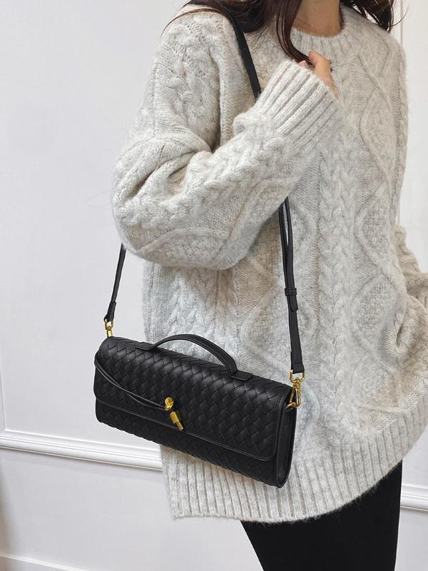 Women's Elegant Solid Color Woven Square Bag, Fashionable Vintage Shoulder Bag for Daily Used, Casual Trendy Versatile High-quality Daily Commuting Bag