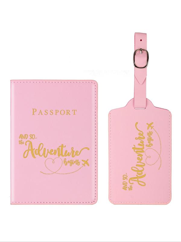 1 Set Simple Letter Pattern Pu Leather Passport Holder, with Luggage Tag, Summer Travel Accessories for Women & Men for Travel