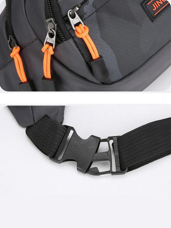 Men's Casual Letter Label Pocket Zipper Belt Bag, Large Capacity Sling Bag, Outdoor Multifunctional Waterproof Wear-resistant Waist Bag