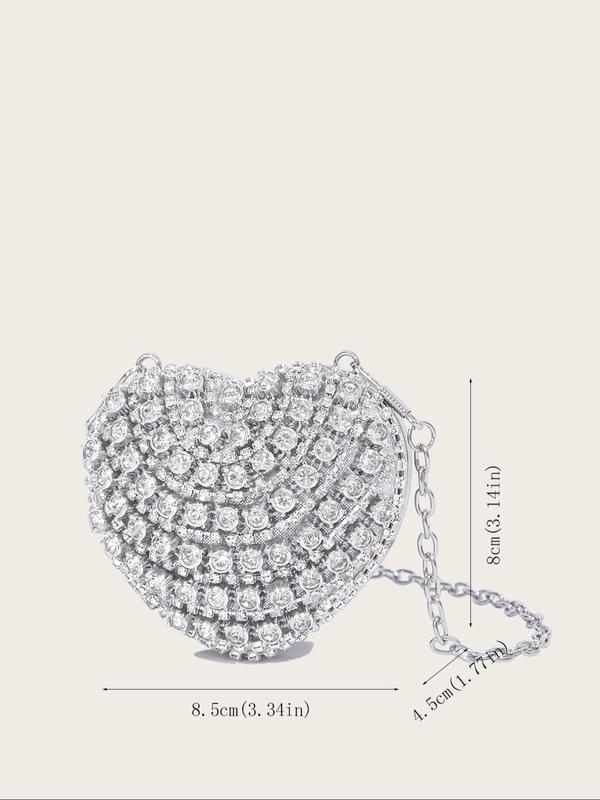 Women's Cute Rhinestone Decorated Heart Shaped Evening Bag, Portable Simple Exquisite Bag for Party, Trendy All-match & Exquisite Bag for Birthday Gift