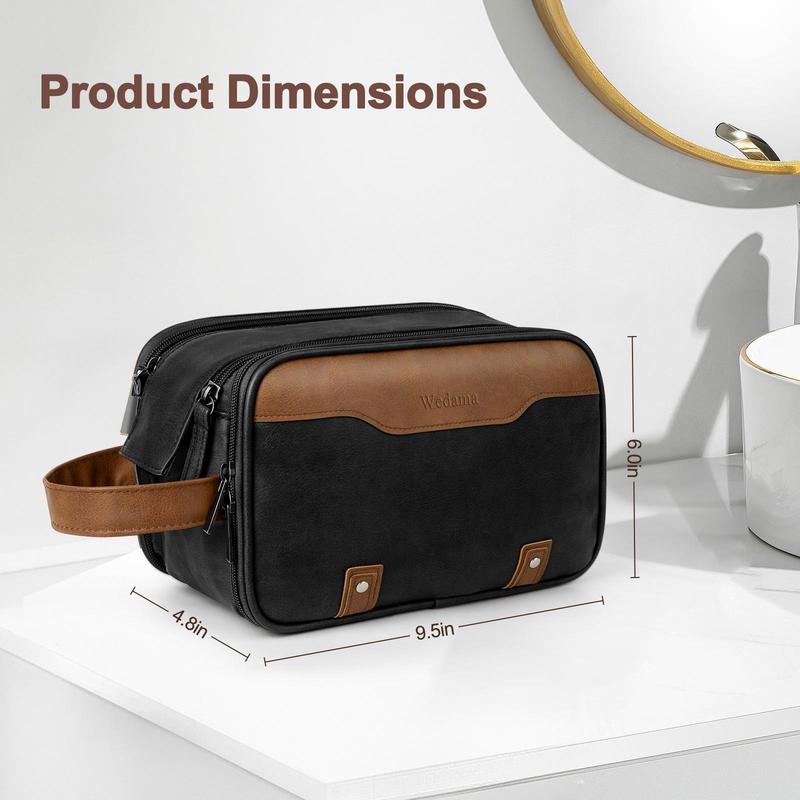 Wedama Toiletry Bag for Men Travel Organizer Water-resistant Shaving Bag Black Friday Christmas Father Husband Gift PU Leather Fall Sales