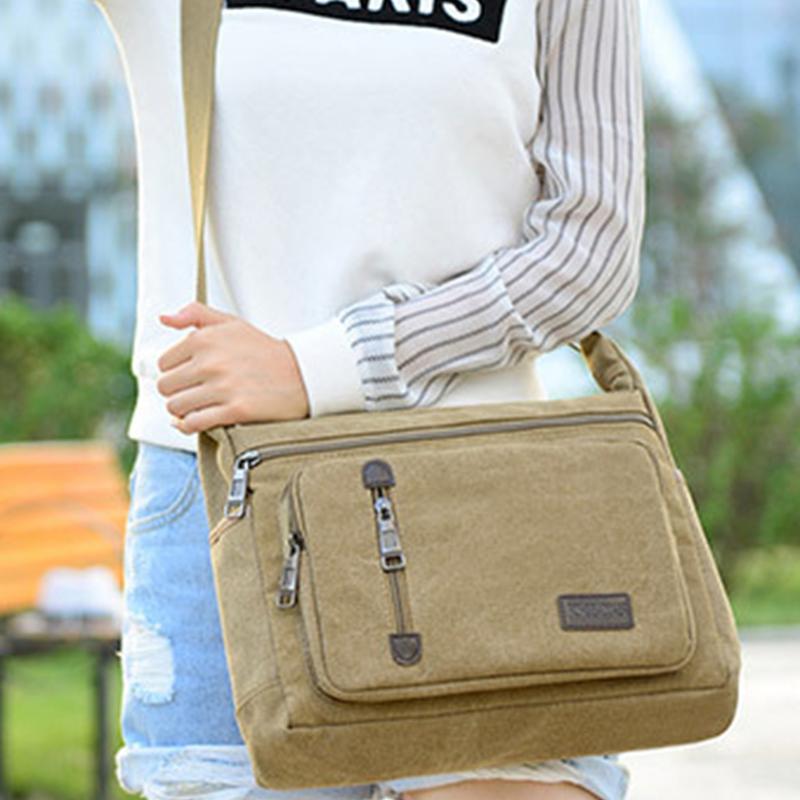 Mens Canvas Shoulder Bag Solid Color Crossbody Bag Stylish Casual Commuter Bag Shopping Outings Purse