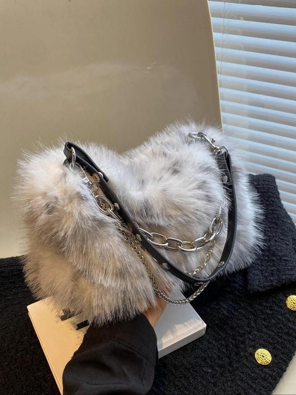 Women's Fashionable  Fluffy Handbag, Casual Versatile Chain Strap Shoulder Bag for Daily Used, Trendy All-match Commuter Bag