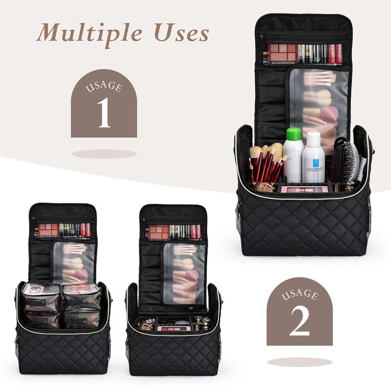 Joligrace Extra Large Makeup Case Professional Makeup Box 4 Trays Cosmetic Storage Handbag Travel Makeup Bag with Shoulder Strap and Luggage Sleeve