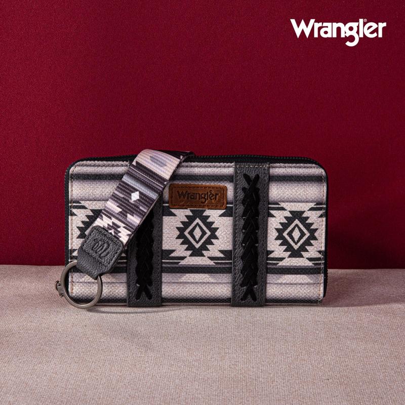 Wrangler All-Over Aztec Dual Sided Print Canvas Wallet