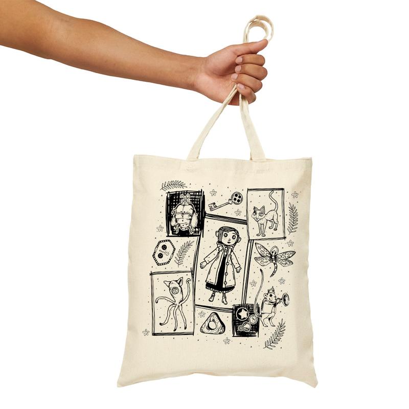 Coraline Doodles Tote Bag, Coraline Tote bags, Coraline Horror Movie, Halloween movie, Chritmas Gifts, Coraline Accessorie, Coraline Tote Bag Gift