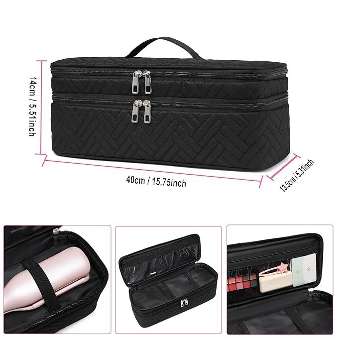 Double-Layer Hair Dryer Volumizer Styler Carrying Case - Water Resistant Travel Organizer for FlexStyle Attachment (Bag Only) - Black Solid Print