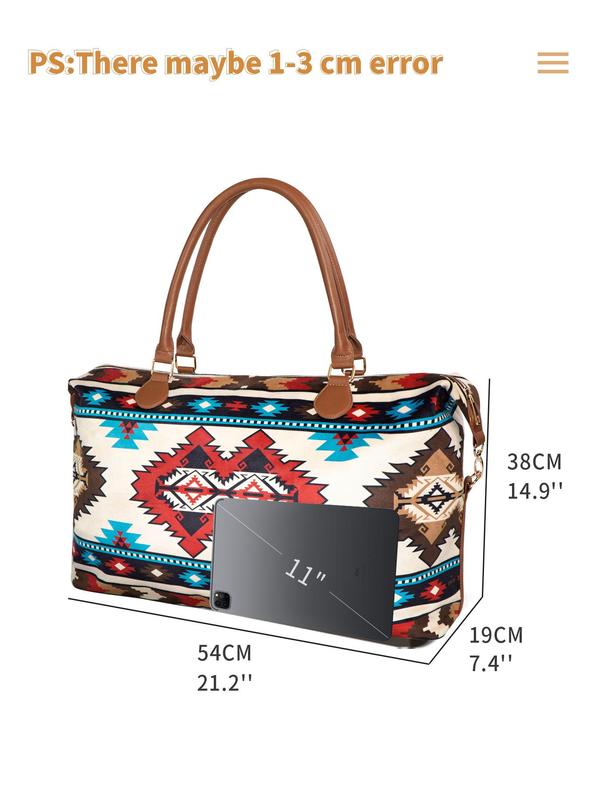 Boho Style Ethnic Pattern Travel Bag, 2024 New Style Vintage Style Large Capacity Tote Bag for Working, Dating, Party, Shopping, Casual Trendy Shoulder Bag for Women & Girls