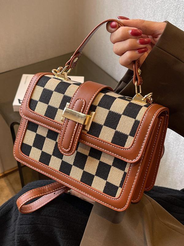 Women's Fashionable Plaid Pattern Crossbody Bag, Casual PU Leather Shoulder Bag for Daily Used, Trendy Versatile High-quality Daily Commuting Bag