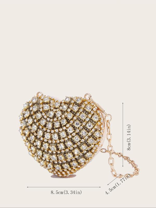 Women's Cute Rhinestone Decorated Heart Shaped Evening Bag, Portable Simple Exquisite Bag for Party, Trendy All-match & Exquisite Bag for Birthday Gift