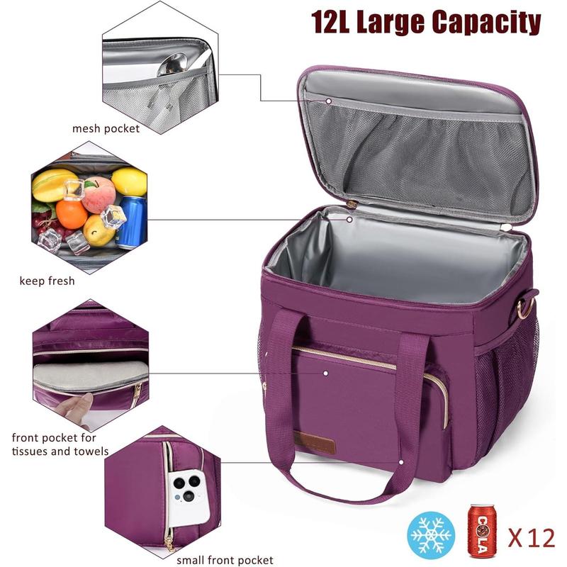 Insulated Lunch Bags for Women Men Lunch Bags Large Lunch Box Leakproof Soft Cooler Tote Bag (Purple, 12L)