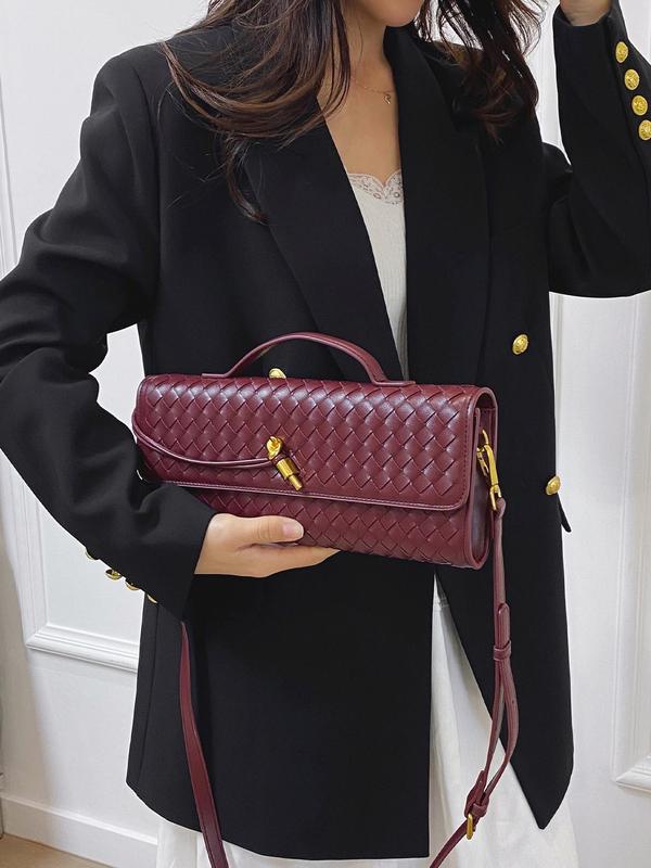 Women's Elegant Solid Color Woven Square Bag, Fashionable Vintage Shoulder Bag for Daily Used, Casual Trendy Versatile High-quality Daily Commuting Bag