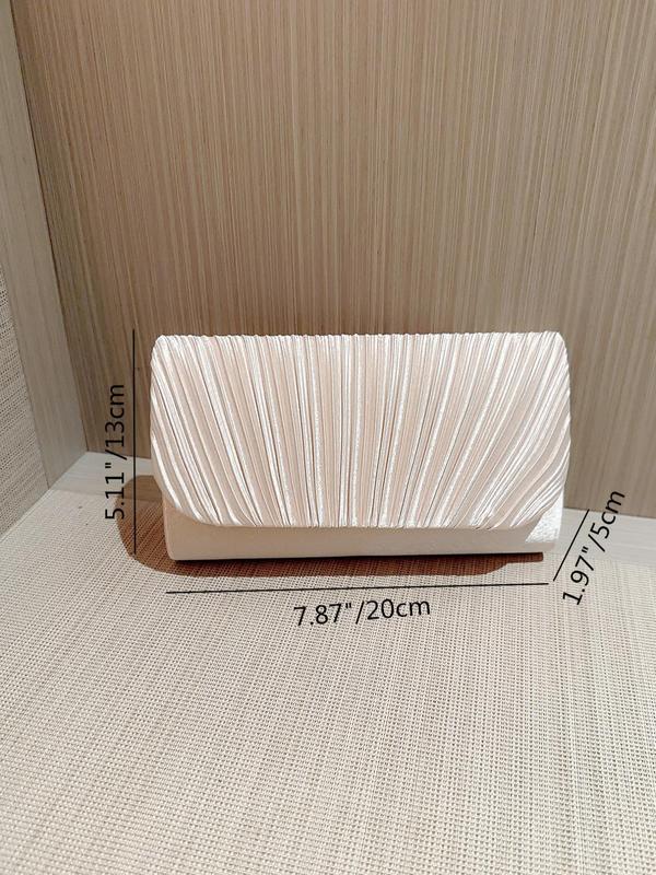 Women's Solid Color Pleated Clutch With Long Chain Strap, Mini Evening Party Gift Bag